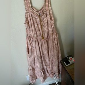 Plus Size Gingham Print Dress W/ Pockets